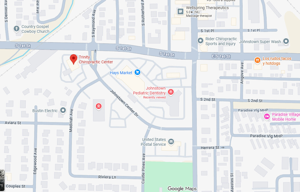Map showing Trinity Chiropractic Center in Johnstown, Colorado